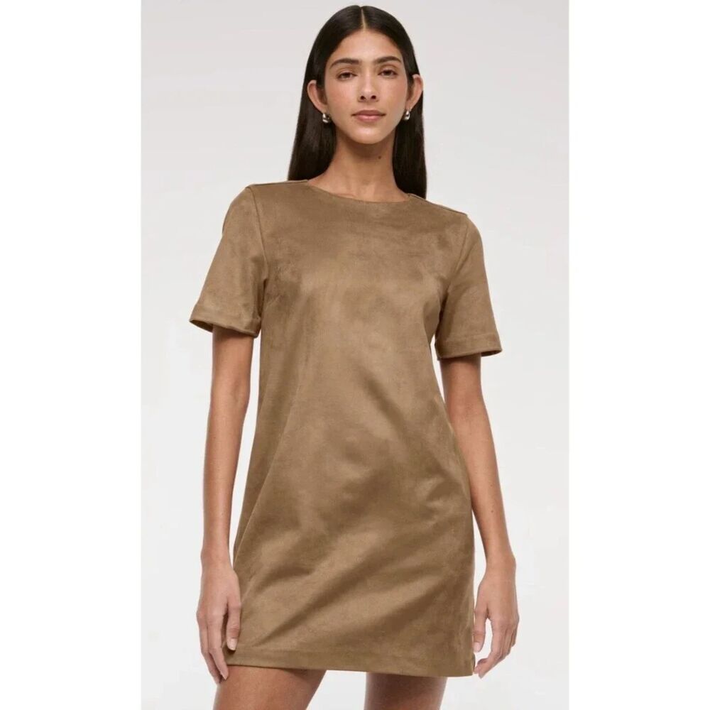 Abercrombie & Fitch Faux Suede Mini Dress Brown / Tan Large T-shirt Short Sleeve